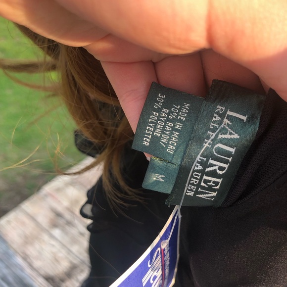 NWT Ralph Lauren Chiffon One Shoulder Ruffle Black Dress - Picture 3 of 4